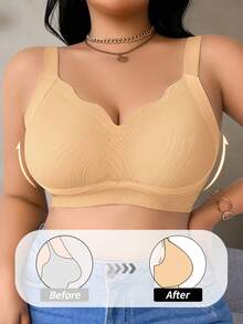 SHEIN Seamless Plus Size Wireless Bra, 1pc - Apricot - View 5
