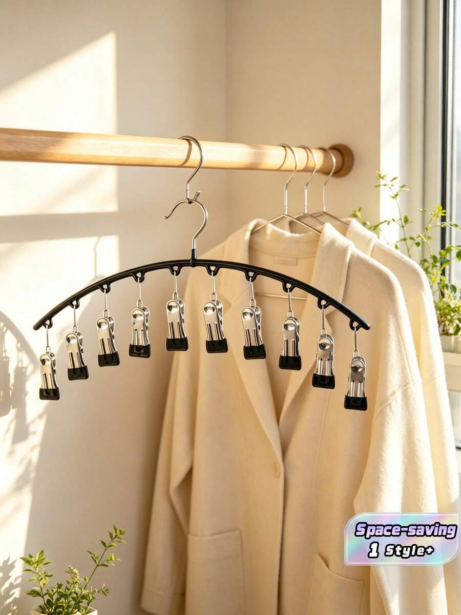 1pc Clothes Hanger, Rotatable Hanging Rack, Space-Saving Curved Hanger For Yoga Pants And Leggings - Closet Organizer With 10 Clips, Pants Socks Hanger For Clothes Shops Valentine DAY, Valentines Wedding, Birthday - Multicolor - View 1