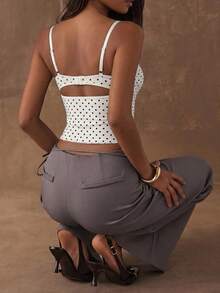 SHEIN BAE Women's Polka Dot Print Lace Patchwork Camisole Top,Summer Top - White - View 2