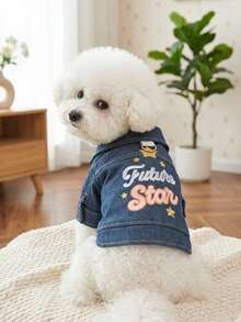 PETSIN 1件貓狗寵物服飾，刺繡星星裝飾藍色休閒夾克 - 藍色 - 查看 3