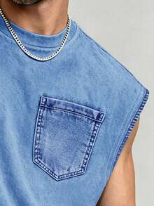 Manfinity Dauomo Atasan Tanpa Lengan Kasual Musim Panas, Tank Top Pria yang Bernapas, Desain Pola Efek Denim, Elegan, Pakaian Sehari-hari, Luar Ruangan, Olahraga - MultiWarna - View 4