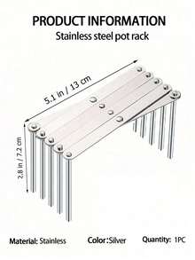 1pc Kitchen Stainless Steel Pan Shelf Side Pot Lid Rack Telescopic Folding Storage Rack Row Skeleton Grill - Silver - View 12