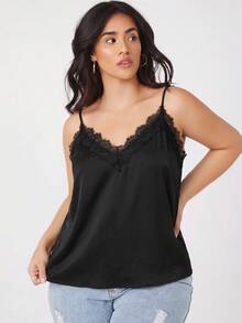 EMERY ROSE Plus Size Summer Elegant Sexy Lace Patchwork Cami Night Birthday Cocktail Black - Black - View 2