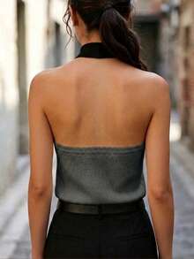 RosyDaze Women's Geometric Pattern Fashion Halter Neck Knit Top - Multicolor - View 2