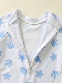 SHEIN Bubblio 男女宝宝舒适可爱海龟贝壳条纹长袖罩衫泳衣，适合户外、游泳、温泉、海滩、冲浪、春夏季节穿着 - 彩色 - 查看 9