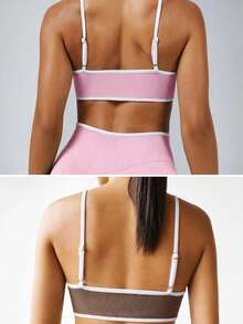 SHEIN Bra Olahraga Nyaman Wanita dengan Trim Blok Warna - MultiWarna - View 2