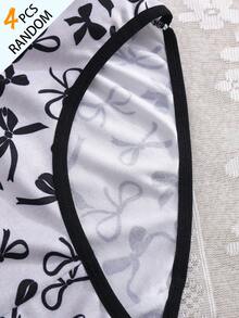 SHEIN 隨機4件組女款青少年極簡時尚蝴蝶結愛心眼睛字母系列舒適柔軟5件組合三角內褲 - 彩色 - 查看 5
