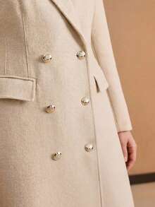 MOTF PREMIUM WOMEN'S PLUS SIZE TEXTURED WAIST-CINCHING STRUCTURED PEAK COLLAR DOUBLE-BREASTED OVERCOAT, AUTUMN/WINTER - Apricot - View 2