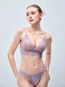 Softvol 女款蝴蝶結裝飾時尚蕾絲內衣 - 淡紫色 - 查看 8