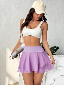 CourtClass Women's Minimalist Versatile Mesh Patchwork Pleated Sports Skort - Mauve Purple - View 3