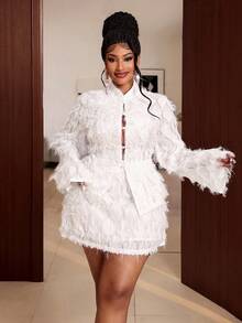 Maweii Plus Size Long Sleeve New Chinese Style Frog Button Design Handsome 2 Pieces Set - White - View 2