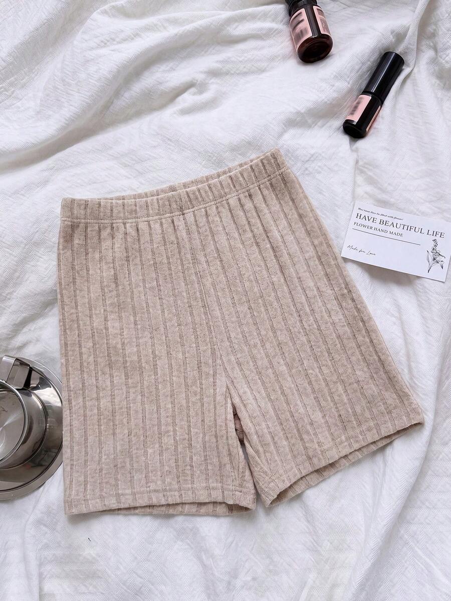 DUSKBASE Pantalones cortos de estar en casa para mujer de ajuste ceñido y acanalado de unicolor, pantalones cortos de ciclista acanalados, pantalones cortos de estar en casa acanalados, pantalones cortos de estar en casa de punto, pantalones cortos de ciclista de punto, pantalones cortos de estar en casa suaves - Albaricoque - Ver 1