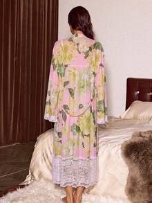 Slumberist Women's Lace Patchwork Cami Dress And Long Sleeve Cardigan Casual Loungewear Pajama Set - Pink - View 2