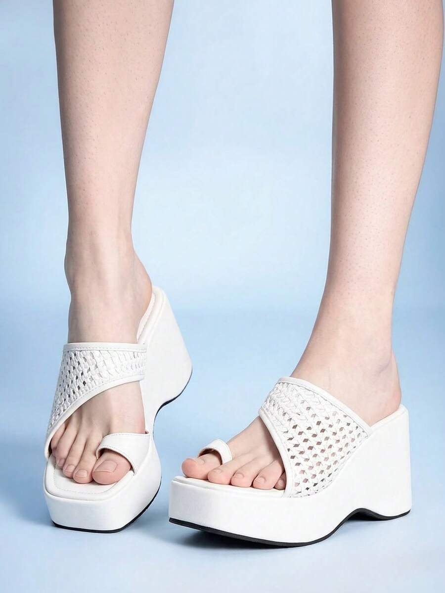 Sugerpunk Ladies, Spike Buckles, Lame-Heeled Platform Sandals. - White - View 1