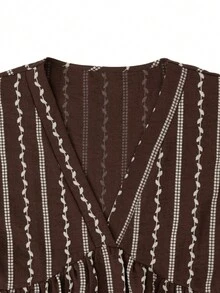 SHEIN Holidaya Gaun Kasual Bergaris Cokelat Gaya Boho Elegan untuk Liburan Musim Panas - Coklat - View 9
