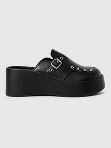 Sugerpunk Sepatu Mules Hak Rivet Retro Wanita, Sol Platform Slip-On Gaya Punk, Sandal Luar Ruangan Serbaguna, Cocok untuk Musim Panas - Hitam - View 5