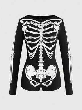 Combinaison ajustée à col Henley avec imprimé squelette gothique sombre pour Halloween