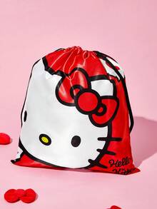 HELLO KITTY AND FRIENDS | SHEIN 緞面卡通貓抽繩收納袋 3 種尺寸，可單獨購買或成套購買，適用旅行配件收納 - 黑白紅 - 查看 4