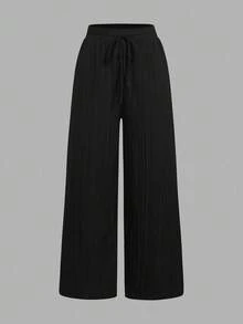 SHEIN Tall CURVE 大尺碼女款抽繩腰休閒百搭日常穿著長褲 3 件套 - 彩色 - 查看 10