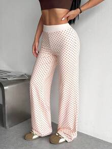 Dewbera Dewbera Women's Fashion Versatile Polka Dot Print High Waist Sports Pants - Dusty Pink - View 4