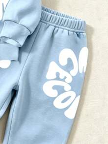 SHEIN 1 Random Set,Baby Boy Blue Letter Print Round Neck Long Sleeve Sweatshirt And Sweatpants Set Fall Autumn Back To School Rib-Knit Outfits - Multicolor - View 7
