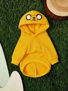 ADVENTURE TIME X PETSIN 1件可愛黃色大眼小狗印花附尾巴寵物連帽衫，配黃色牽引扣，透氣舒適親膚防掉毛寵物衣 - 彩色 - 查看 3