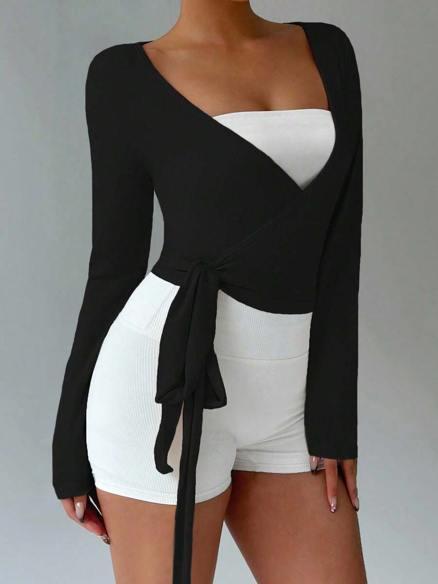 INAWLY 2PCS Plus Size Co-Ords - Black and White - View 1