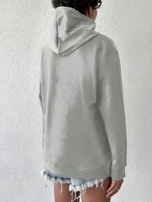 EURMUSE Women's Solid Color Drawstring Hoodie - Grey - View 2