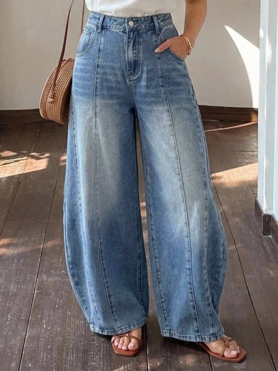 DAZY Women's Distressed Washed Casual Streetwear Daily Commute Curved Leg Jeans Fall - Blue - View 1