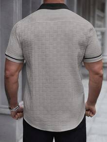SLATEMANN Men's Casual Pocket Single-Breasted Short Sleeve Contrast Color Shirt - Grey - View 2