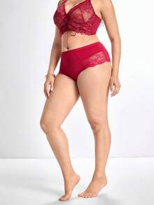 Slumbrini 1 件大码女式蕾丝边比基尼内裤 - 玫瑰紅 - 查看 6