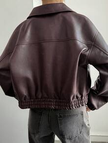 Livesso Women's Autumn Fashion Versatile Regular Jacket - Burgundy - View 2