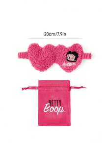 Betty Boop x SHEIN 1件愛心刺繡遮光睡眠眼罩，精緻刺繡有效遮光，柔軟毛絨面料，特別設計，適合愛意、親吻、愛心、禮物靈感、派對、節日、情人節、度假 - 玫瑰紅 - 查看 3