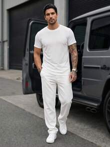 Manfinity Homme 男士休閒時尚寬鬆短袖T恤，外出必備，送給家人與朋友的完美禮物 - 白色 - 查看 4