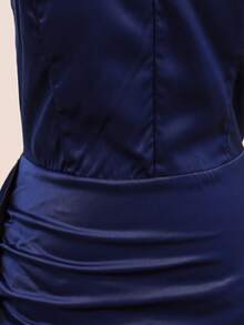 Teen Elegant Luxurious Summer Navy Blue Satin Halter Neck Fitted Dress, Suitable For Evening Party, Banquet, Christmas, Wedding, Flower Girl, Prom, Vacation, Graduation Season, Back To School And Other Occasions - Navy Blue - View 6