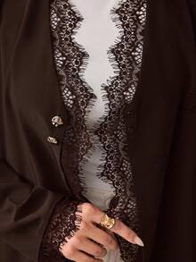 Veilorie Women's Elegant Solid Color Lace Patchwork Abaya - Coffee Brown - View 7
