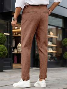 Manfinity Mode Men's Solid Color Casual Versatile Daily Travel Long Pants - Coffee Brown - View 2