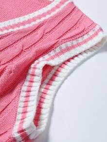 Manfinity CasualKnits 男士條紋V領休閒百搭針織背心 - 玫紅色 - 查看 6