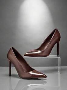 SHUZIA Women's Elegant Chic Sexy Pointy Toe Gold Stiletto Pumps - Burgundy - View 2