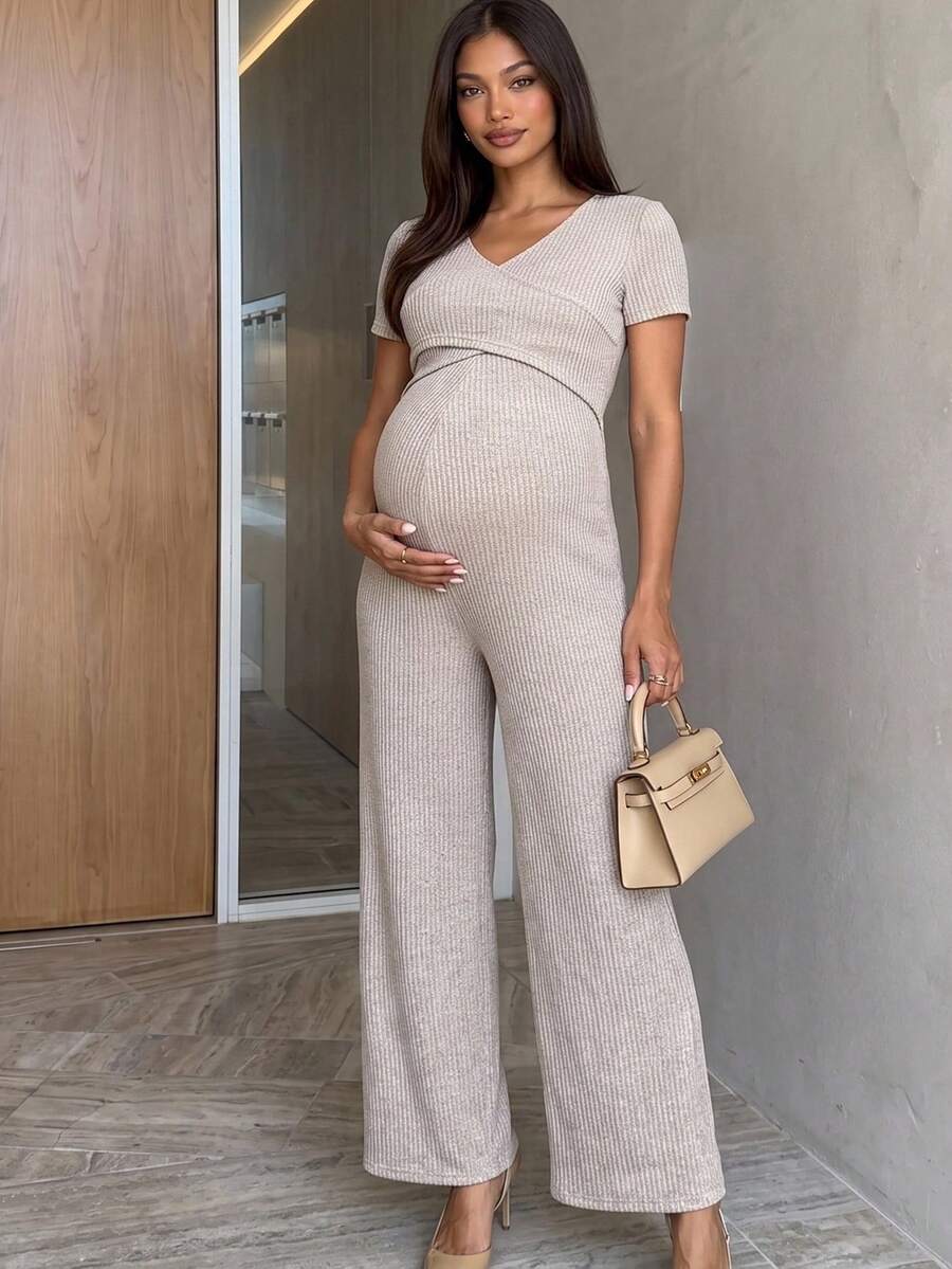 MaterniWear Women's Maternity Khaki Casual Nursing Jumpsuit – Summer & Autumn - Khaki - View 1
