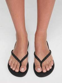 Grefit Black Riveted Flip-Flops, Bold And Avant-Garde, Suitable For Holiday Style, Spring Street Wear Or Relaxed Summer Guest Styling - Black hhhh - View 5
