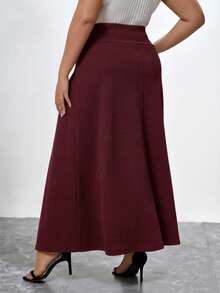 Chikora Plus Solid A-Line Long Black Skirt - Burgundy - View 2