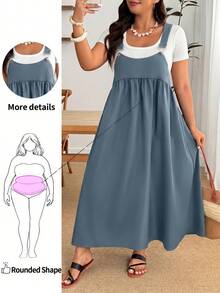 Enliva Plus Size Loose Black Strap Dress - Blue - View 1
