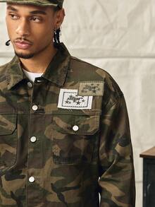 Norleigh Manfinity EMRG Men's Long Sleeve College Style Urban Street Fashion Camouflage Loose Denim Jacket , Fall - Army Green - View 11