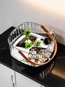 1 Buah Tangki Kura-kura Plastik Transparan dengan Pegangan, Anti-Kabur, Platform Berjemur, Dekoratif untuk Rumah, Ruang Tamu, Habitat Reptil, Portabel, Ringan - Clear - View 5
