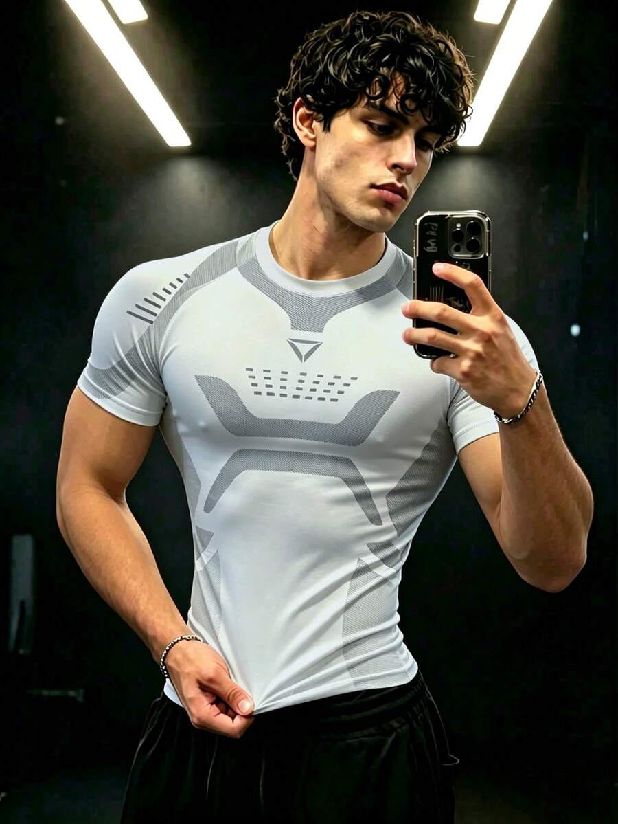 GymBeat 男士短袖修身健身運動T恤，健身房適用 - 彩色 - 查看 1