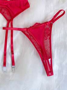 Seduluxe Women's Sexy Lace Lingerie Set 4pcs - Red - View 6