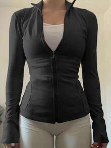 DAZY Women's Casual Sports Spring Regular Zip-Up Jacket - Black - View 5
