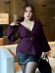 Vibekara Autumn/Winter Luxury Style Premium Purple V-Neck Tie-Front Slimming Cardigan Sweater - Purple - View 7