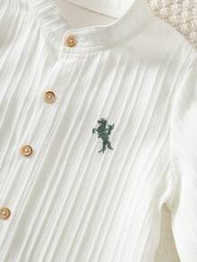 SHEIN 兒童小男孩學院風刺繡Logo立領長袖上衣/長褲套裝 - 彩色 - 查看 5